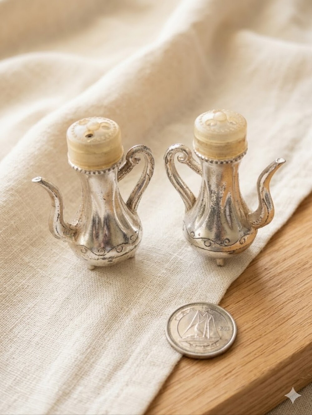 Vintage Silver-Tone Cream & Silver Salt and Pepper Shakers